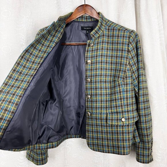 Talbots Shetland Officer Jacket in Apple Plaid wool blend academia equestrian 14 - Picture 6 of 11
